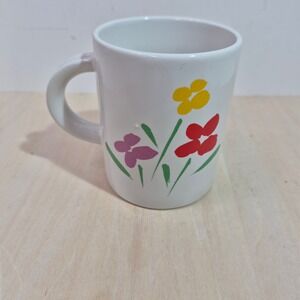 Vintage 1985 Teleflora Floral Coffee Mug White Ceramic Sun Flowers Gift Cup